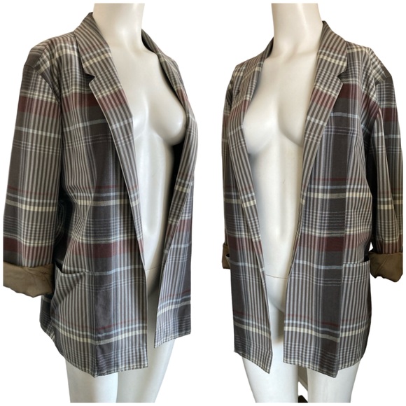 Vintage LAUREL By Escada Plaid Oversized Open Front Blazer Jacket Sz 40 L - Picture 2 of 12